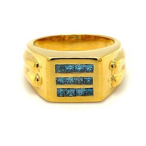 Blue Diamonds .70ct Solid 14K Yellow Gold Ring